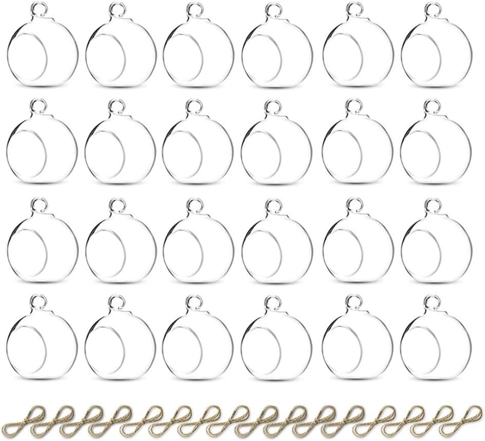 Sziqiqi Hanging Glass Globes Orbs Tea Light Candle Holders fillable with Trinkets for Wedding Ornaments, Wedding Birthday Christmas Party Centerpiece Accessory 2.36inch 20pcs +4 Extra-VerdiqueGarden