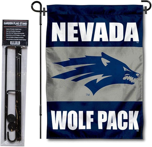 College Flags & Banners Co. Nevada Wolfpack Garden Flag with Pole Stand Holder-VerdiqueGarden