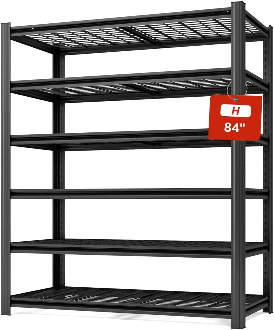 3600LBS 6 Tier Metal Shelving Unit 84" H x 55" W x 24" D, Adjustable Garage Shelves, Heavy Duty Storage Shelves for Warehouse, Basement, Kitchen, Pantry, Living Room, Black-VerdiqueGarden