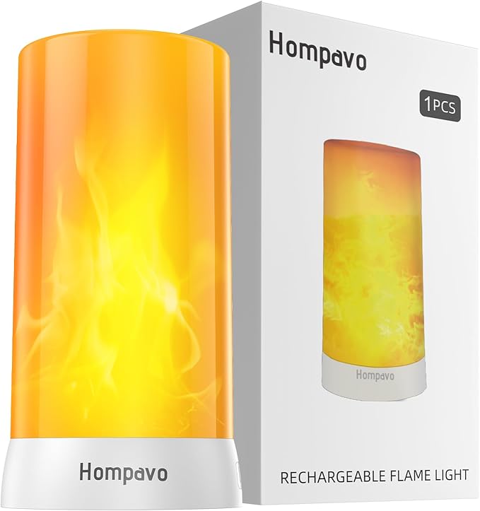 Hompavo 【Upgraded】 LED Flame Lights, 4-Mode Rechargeable Battery Operated Flameless Candles, Waterproof Pillar Flickering Lanterns for Living Room Bathroom Patio Wedding Party Halloween Home Decor-VerdiqueGarden