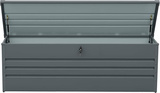 260 Gallon Waterproof Outdoor Storage Box, Extra Large Outside Metal Deck Storage Box for Patio Cushions, Garden Tools, Pool Supplies-VerdiqueGarden