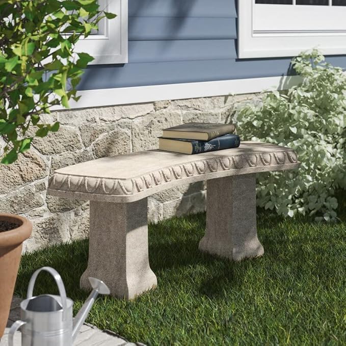 EMSCO Group 2306-1AZ Garden Bench – Natural Sandstone Appearance – Made of Resin – Lightweight – 12” Height-VerdiqueGarden