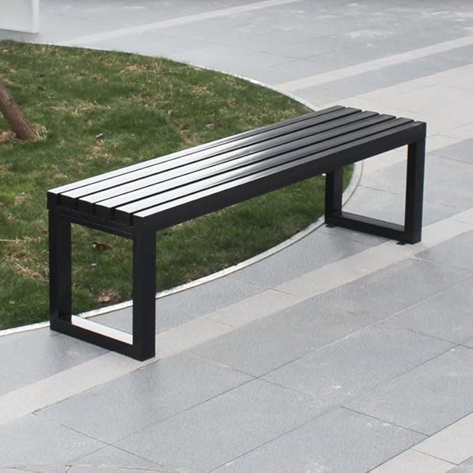 Weatherproof Metal Dining Bench, Outdoor Bench Backless Patio Bench 2-Person Farmhouse Bench Garden Bench for Kitchen, Living Room, Entryway(Black,47in)-VerdiqueGarden