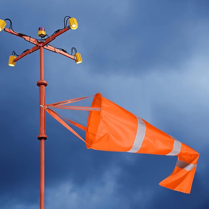 2 Pcs Airport Windsocks Measurement Sock Bag with Reflective Belt Oxford Fabric Ripstop Wind Sock Wind Direction Indicator Windsocks Outdoor Aviation Flag for Airport Farm, 31.5 Inch, 39 Inch(Orange)-VerdiqueGarden