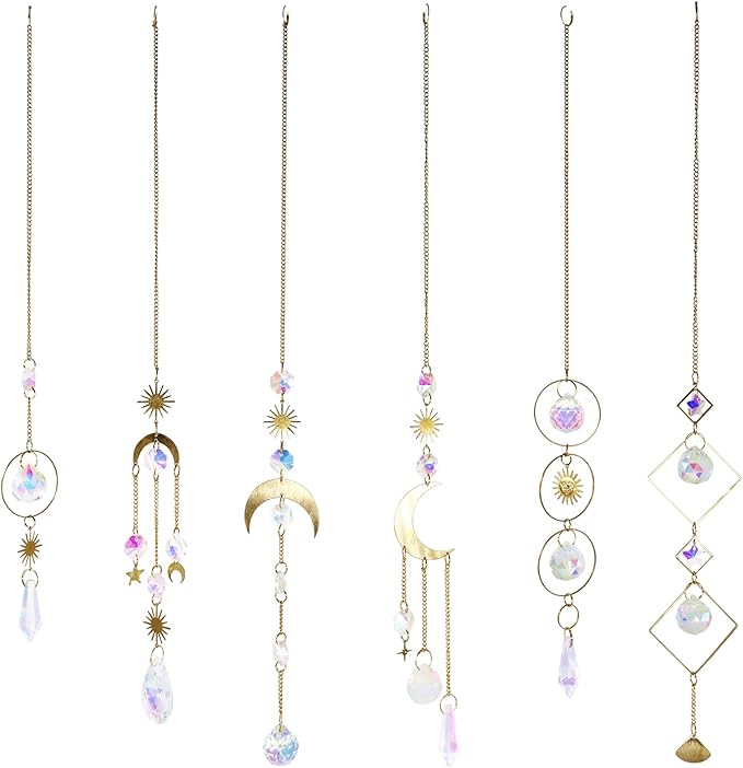 BBdis 6Pieces Crystals Suncatcher, Hanging Sun Catchers with Chain Pendant Ornament Colorful Crystal Suncatchers Prisms for Window Home Wedding Party Christmas Garden Decor-VerdiqueGarden