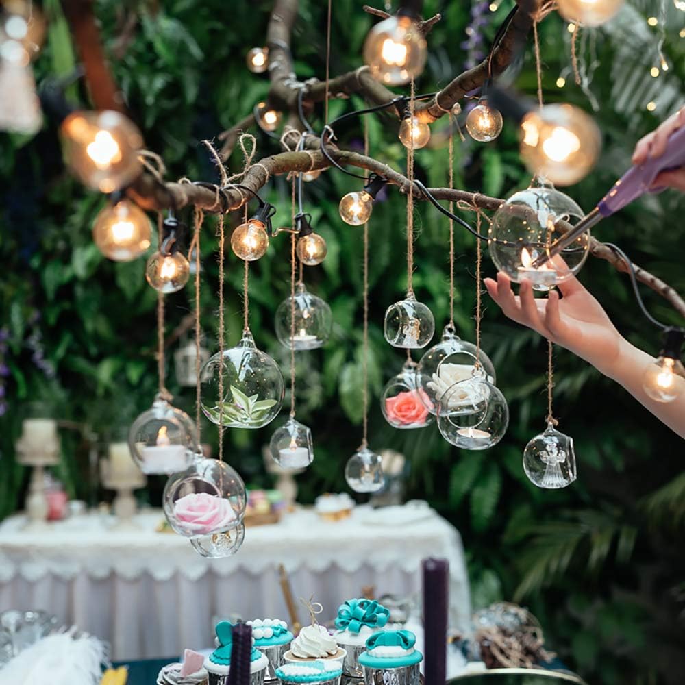 Sziqiqi Hanging Glass Globes Orbs Tea Light Candle Holders with Flameless LED Tealight for Wedding Ornaments Wedding Birthday Christmas Party Centerpiece Accessory 3.15in 100pcs-VerdiqueGarden