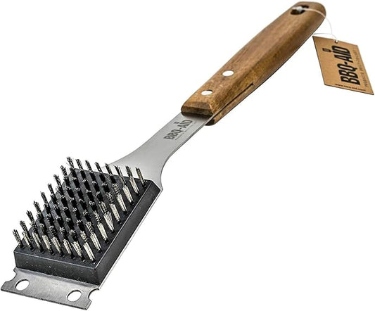 BBQ-Aid Grill Brush and Scraper for Barbecue – Grill Brush for Outdoor Grill with Extended, Large Wooden Handle and Replaceable Stainless Steel Bristles Head –No Scratch- BBQ Grill Brush for Any Grill-VerdiqueGarden
