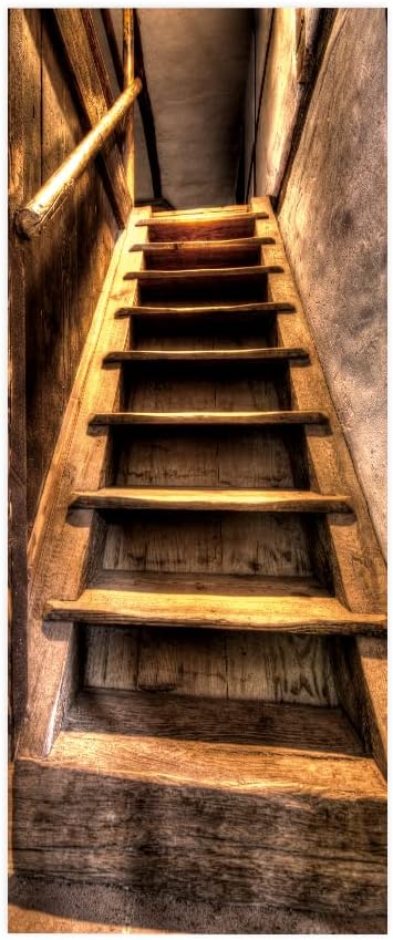 3D Door Stickers Murals Peel and Stick - Wooden Stairs - Door Wallpaper Self-Adhesive Door Decals Removable PVC Waterproof Door Poster for Bedroom Living Room Door 37.4" x 84.6"-VerdiqueGarden