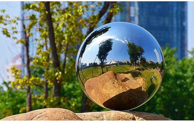 8 inch Gazing Globe Mirror Ball,Polished Reflective Smooth Garden Ball Sphere,Colorful and Shiny Addition to Any Garden or Home Decoration,Silver Stainless Steel-VerdiqueGarden