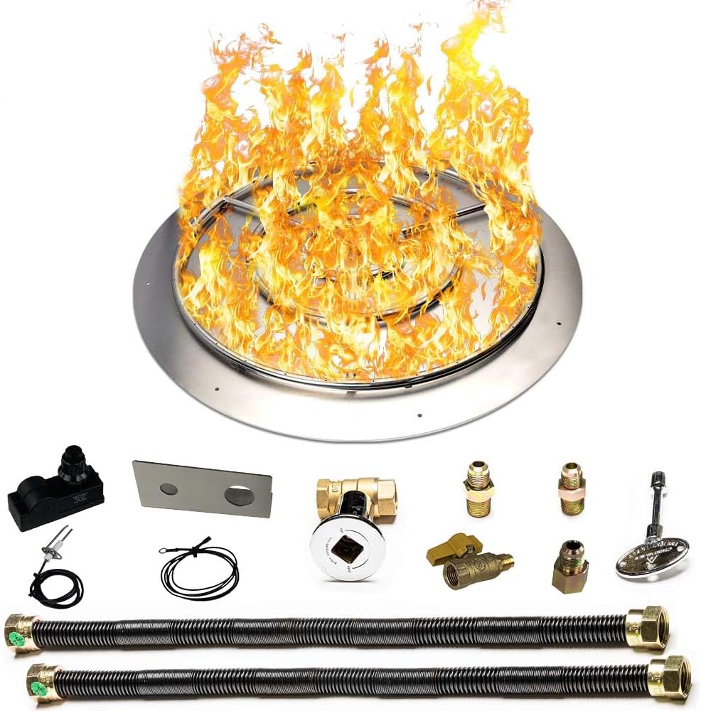 Stainless Steel Fire Pit Burner Pan & Ring Deluxe Kit for Natural Gas, 36-Inch Pan, 30-Inch Ring, 250,000 BTU Max-VerdiqueGarden