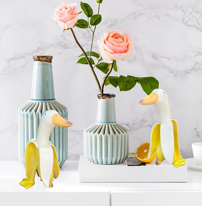 Tellme 2 PCS Banana Duck Statues, Creative Whimsical Garden Art Resin Gnome Sculptures, Outdoor Personalized Decors, Cute Banana Ornaments for Yard, Porch, Office, Home, Funny Housewarming Gifts.-VerdiqueGarden