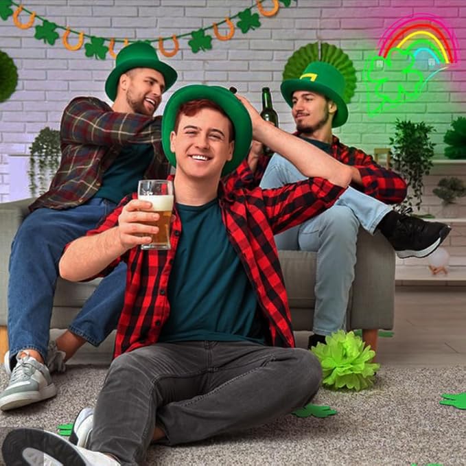 WLHOPE St Patricks Day Neon Sign St. Patrick's Day Neon Signs for Wall Decor Dimmable Rainbow Clover Light Up Sign for Bedroom Living Room Wall Art Happy St. Patrick's Day Decoration-VerdiqueGarden