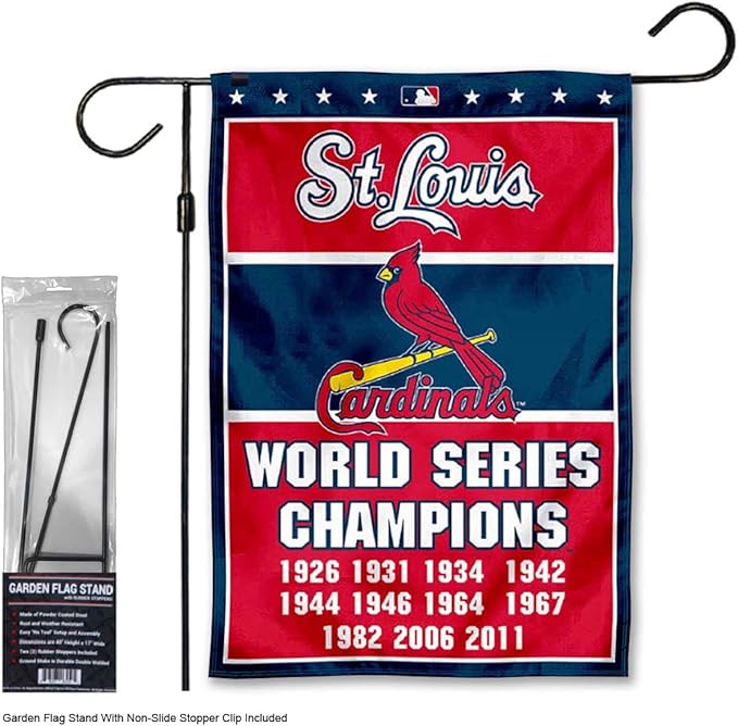 WinCraft Cardinals 11 Time Champions Garden Flag with Stand Holder Flagpole-VerdiqueGarden