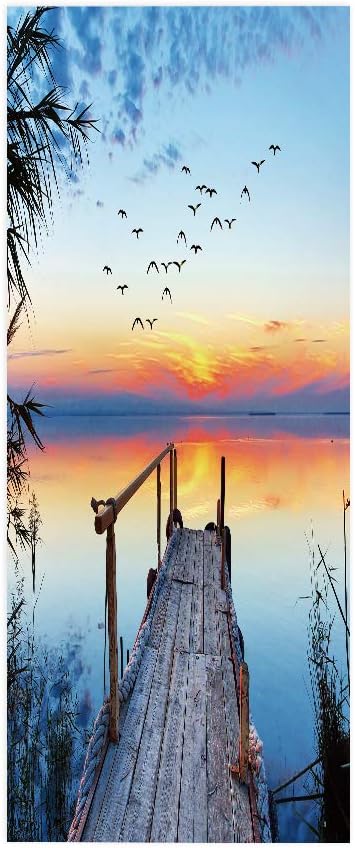 3D Pier Door Stickers - Blue PVC Waterproof Peel & Stick Wall & Door Decals - 37.4" x 84.6" - 2 Pieces-VerdiqueGarden