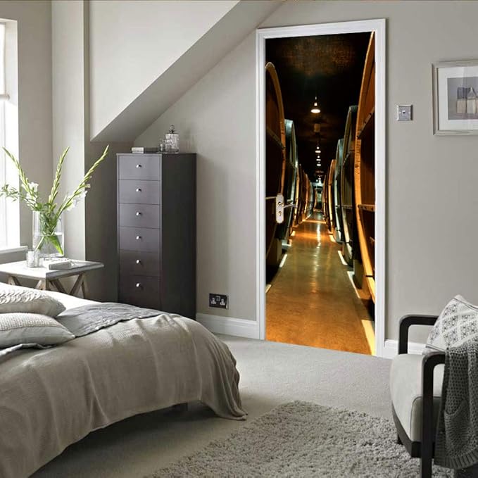 3D Door Stickers Murals - Peel & Stick Wine Cellar Theme - Removable PVC Waterproof Door Poster (31.5" x 78.7")-VerdiqueGarden