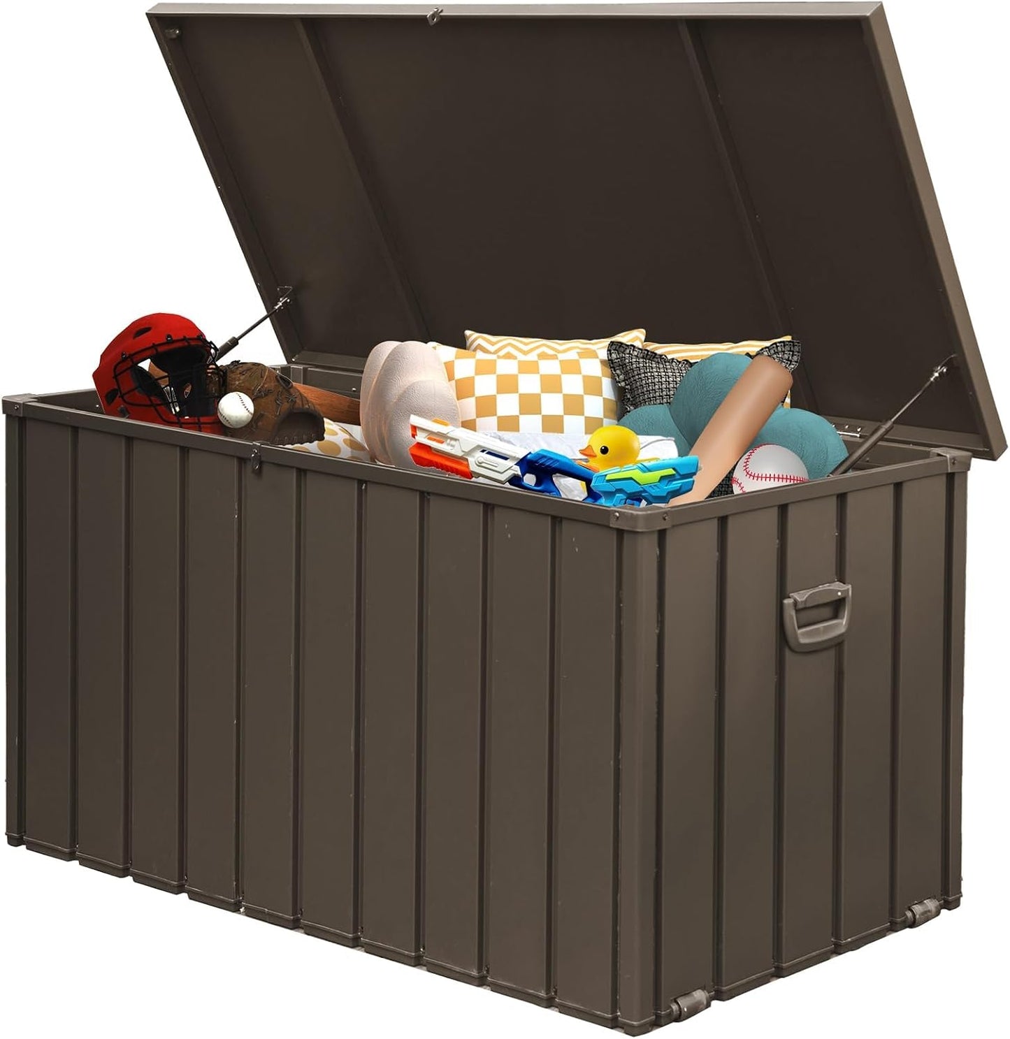 Domi Deck Box 200 Gallon, Waterproof Lockable Steel Outdoor Storage Container for Outside Cushions, Garden Tools and Pools Equipment-VerdiqueGarden