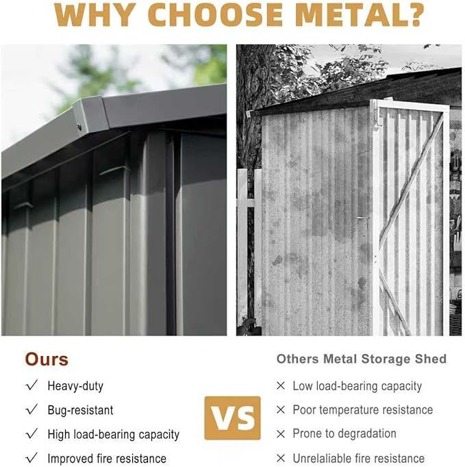 Domi Outdoor Storage Shed 11’ x 9’, Metal Sheds with Galvanized Steel Frame & Windows & Lockable Door, Garden Shed Tool Storage Room for Patio, Grey-VerdiqueGarden