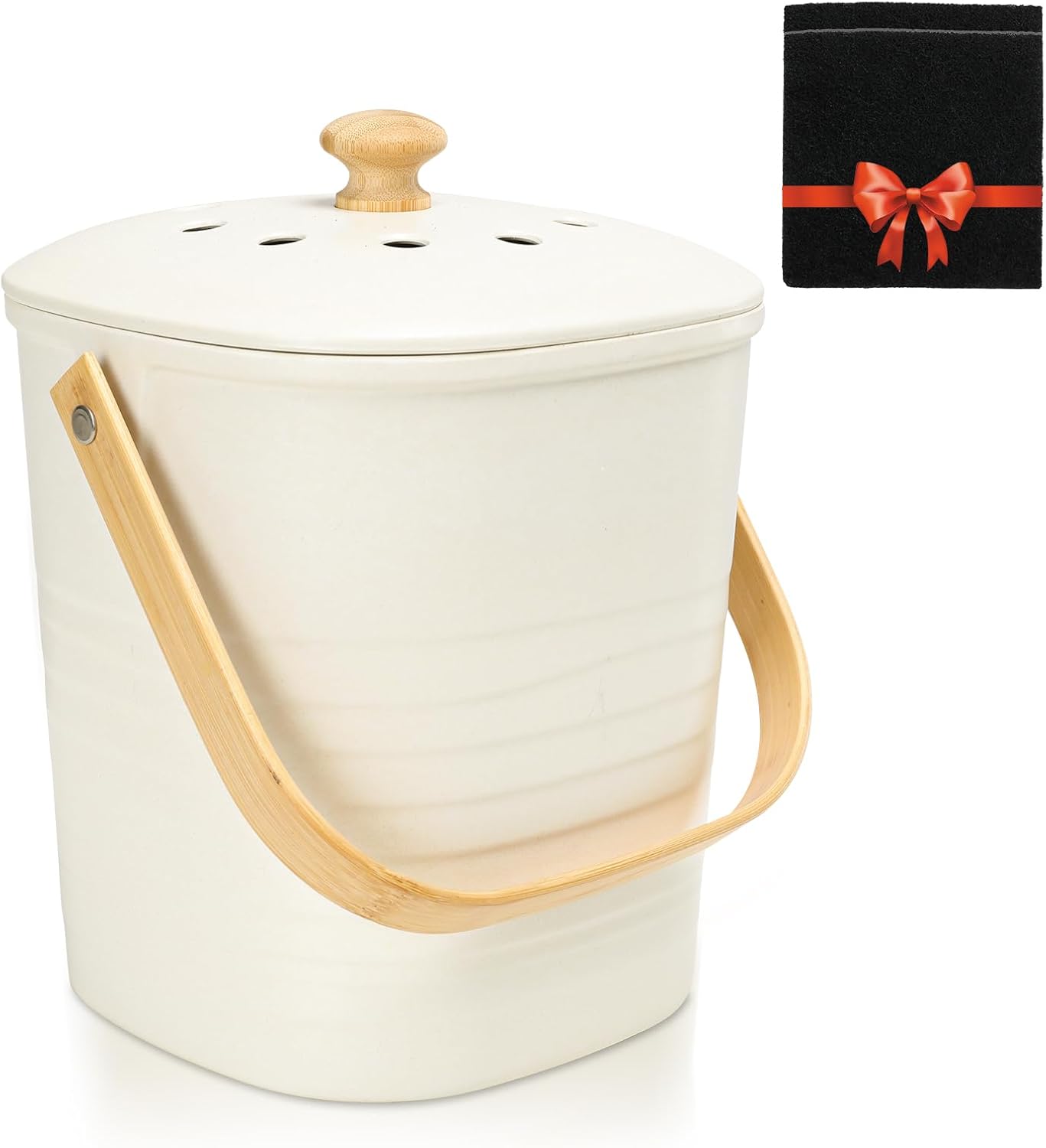 Vipush Bamboo Fiber Compost Bin with Lid Small Countertop Compost Bin Includes Charcoal Filter, Beige-VerdiqueGarden