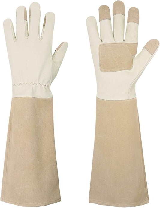 HANDLANDY Pruning Gloves Long for Men & Women, Pigskin Leather Rose Gardening Gloves- Breathable & Durability Gauntlet Glove Medium-VerdiqueGarden