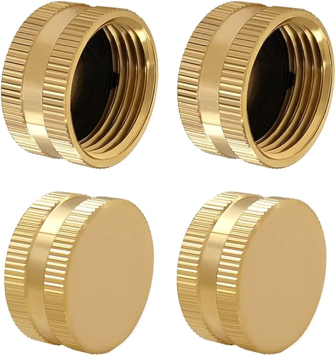 Hooshing 4PCS Brass Garden Hose End Caps 3/4" Female Garden Hose Caps with Washers-VerdiqueGarden