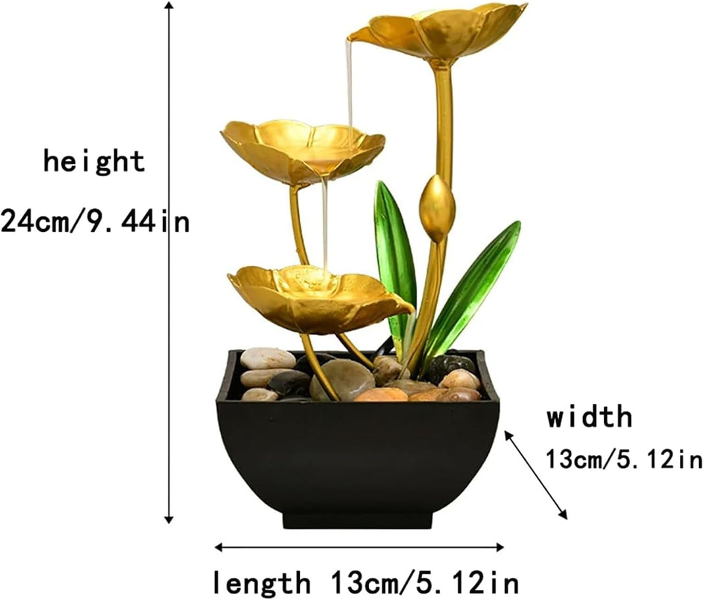 Gold Tabletop Water Fountain, Desktop Waterfall, Indoor Lotus Desktop Decorative Fountain, Home Bathroom Bedroom Decor.-VerdiqueGarden