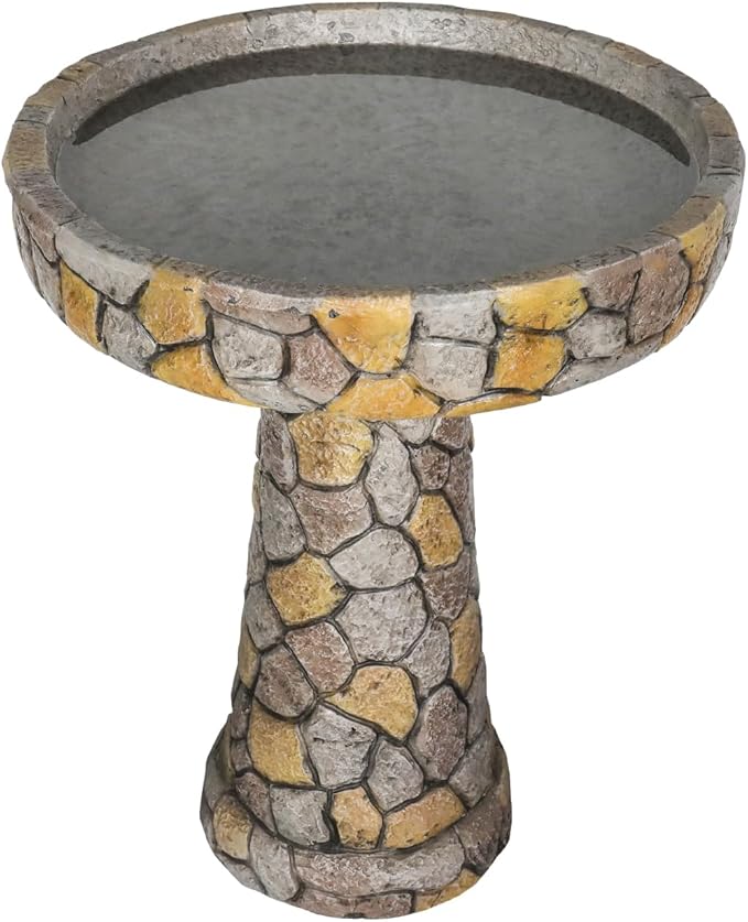 SKYFIRE Stone Like Outdoor Bird Bath - Concrete Freestanding Patio Birdbath with Pedestal for Garden, Patio, Yard, Lawn - 18.8”L X 18.8”W X 24”H Rustic Faux Stone Pedestal Outdoor Garden Birdbaths-VerdiqueGarden