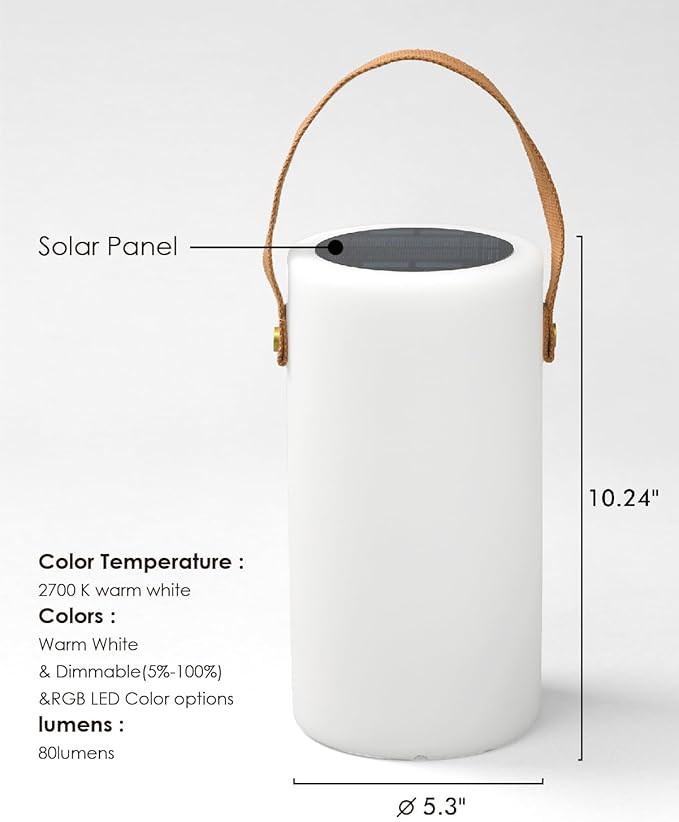 Solar Table Lamp, Portable Lamp for Outdoor/Indoor, Smart Outdoor Lantern with APP Control, RGB 8 Color Dimmable, Waterproof Cordless Lamp for Outside Patio Deck Camping-VerdiqueGarden