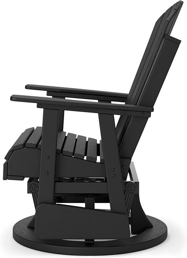 Signature Design by Ashley Hyland Wave Modern Weather Resistant HDPE Outdoor Swivel Glider Chair, Black-VerdiqueGarden