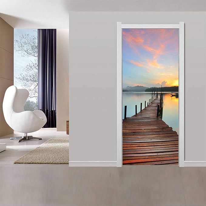 3D Peel and Stick Door Stickers Murals - PIER - Wallpaper Self-Adhesive Decals Removable PVC Waterproof Poster for Bedroom Living Room 34.6" x 78.7"-VerdiqueGarden