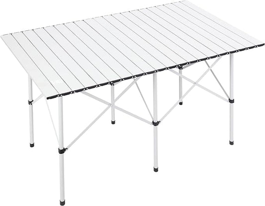 EVER ADVANCED Camping Table, Fold up Lightweight, 4-6 Person Portable Roll up Aluminum Table with Carry Bag for Outdoor, White-VerdiqueGarden