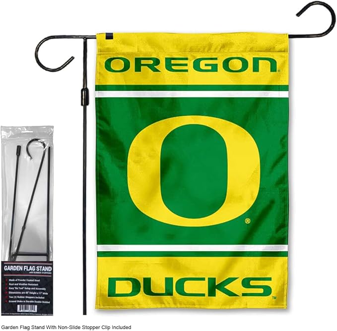 College Flags & Banners Co. Ducks Garden Banner Flag with Flag Pole Stand Set-VerdiqueGarden