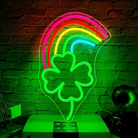 WLHOPE St Patricks Day Neon Sign St. Patrick's Day Neon Signs for Wall Decor Dimmable Rainbow Clover Light Up Sign for Bedroom Living Room Wall Art Happy St. Patrick's Day Decoration-VerdiqueGarden