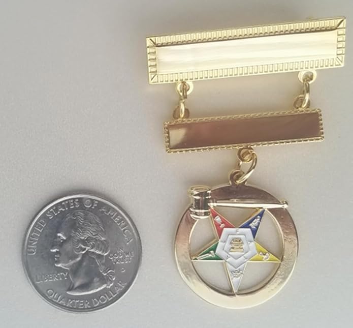 OES Eastern Star Engraved Jewel Nickel or 24K Gold Plated Brooch with choice of charm dangle