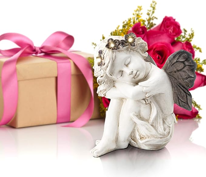 Leekung Angel Statue with Solar Powered Light for Garden Decor,Garden Statues for Patio Yard Porch Lawn Outdoor Decor,Angels Garden Sculptures & Statues,Angel Figurines Memorial Spiritual Gifts-VerdiqueGarden