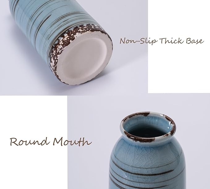 Ceramic Vase Set of 3, Farmhouse Decorative Vase for Pampas Grass, Living Room, Bathroom,Bookshelf, Centerpieces (Blue/Navy Blue/Yellow)-VerdiqueGarden