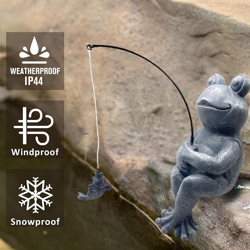 Frog Fishing Statue Garden Decor – 9.8" Weatherproof Resin Frog Fishing Sculpture Decor for Fish Ponds, Koi Ponds, Waterfalls, Poolside & Outdoor Gardens– Resin Figurine for Indoor & Outdoor Décor-VerdiqueGarden