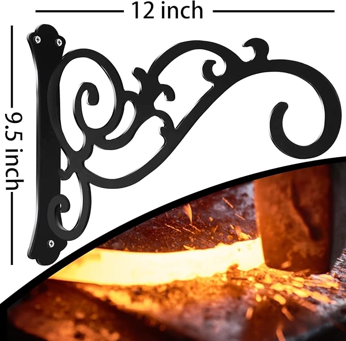 Hanging Planter Brackets 12-Inch 2 Pcs,Outdoor Hanging Brackets Wall Hook Heavy Duty Planter Brackets,Black Iron Planters Hook Indoor/Outdoor Planter Hanger Hooks-VerdiqueGarden
