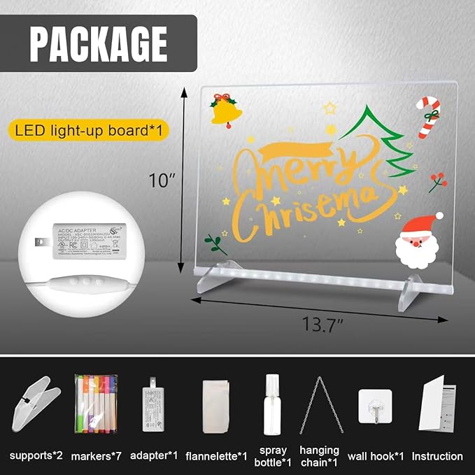 LED Note Board with Highlighters 2 Sets,Doodle Glow Drawing Board,13.7"X10" 6 Modes & 8 Colors, Led Drawing Board for Kids,Gift for Kids Ages 3+,Led Writing Board for Home/Office/Decor-VerdiqueGarden