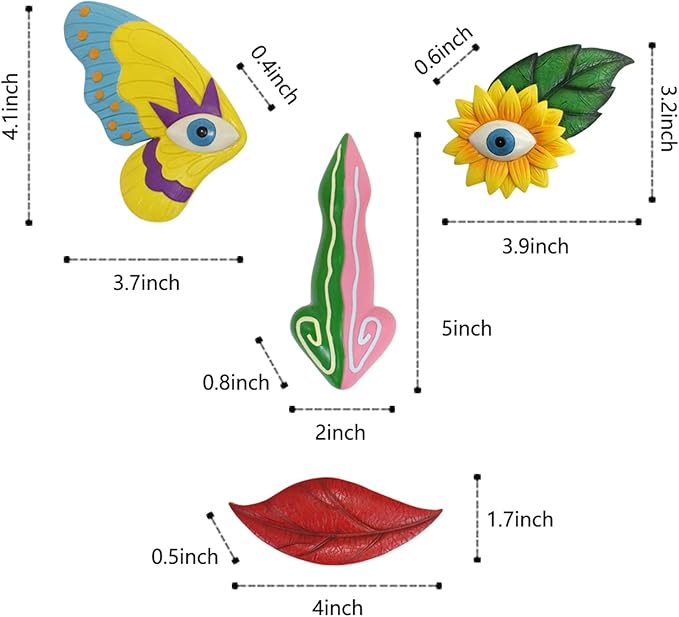 Tree Faces Decor Outdoor,Funny Tree Faces Sculpture,Colorful Fence Decorations Outdoor,Suitable for Yard and Garden Art Décor(1pcs,Colorful Butterfly)-VerdiqueGarden