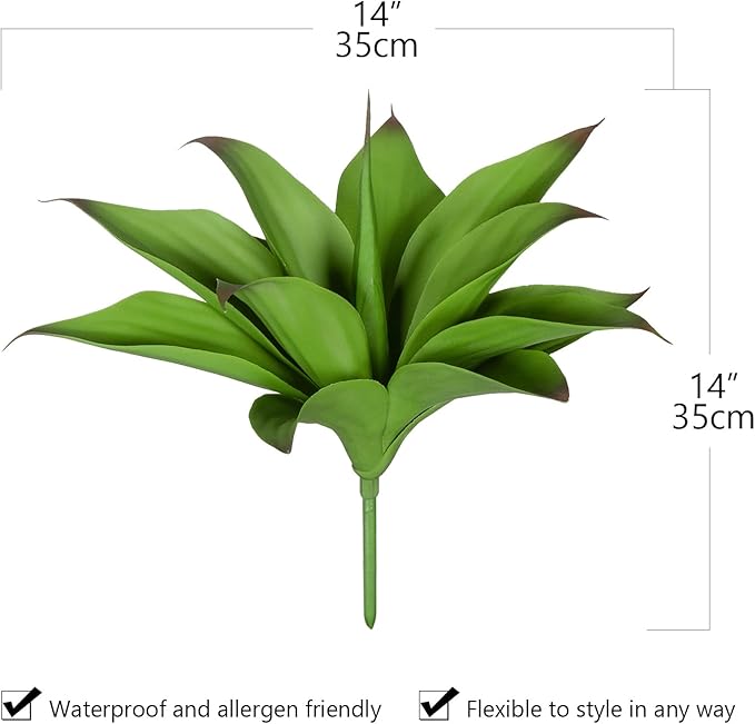 Artificial Agave Plants, UV Resistant Fake Agave Planters for Indoor and Outdoor Decorating Artificial Plants for Outdoors Fake Plants (2Pack, 12.6") Green-VerdiqueGarden