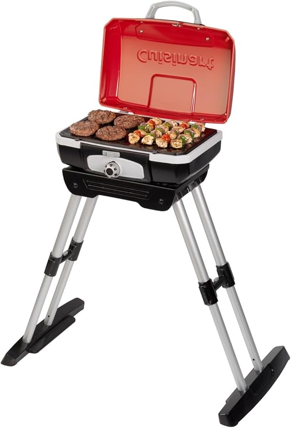 Cuisinart Petite Gourmet Portable Gas Grill with VersaStand, Compact Portable Grill Propane, 150 Sq. In. Cooking Surface, 5,500 BTU Burner Small Gas Grills for Camping, BBQ, Adjustable Base, Handles-VerdiqueGarden