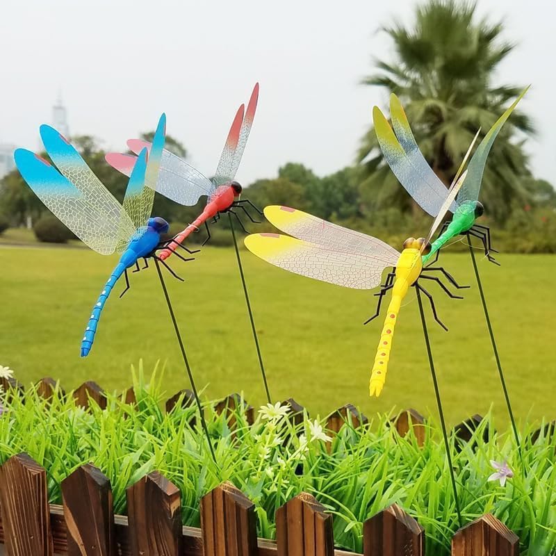 8pcs Dragonfly Hat Clip Realistic Fake Dragonflies Clip-On Garden Outdoor Decor Stakes Plastic Dragon Fly Clips Plant Decorations for Pots-VerdiqueGarden