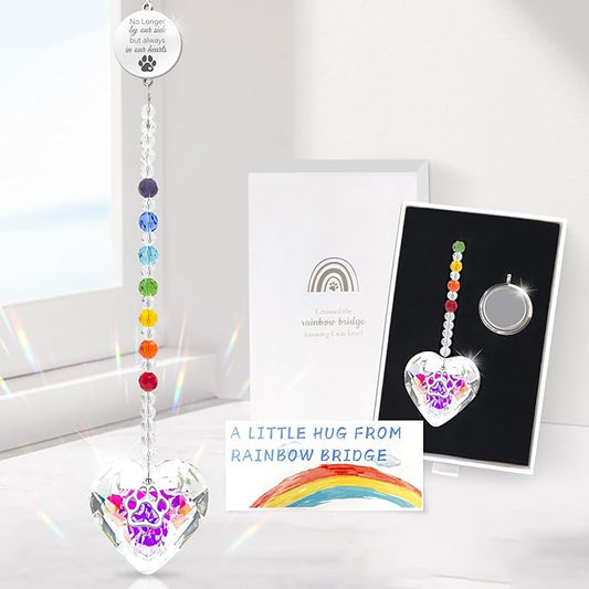 Pet Memorial Gifts for Dogs Rainbow Bridge Dog Memorial Gifts for Loss of Dog Rainbow Maker Heart-Shaped Crystal Suncatcher with Sympathy Card Dog Memorial Ornament Windows Hanging Decor-VerdiqueGarden