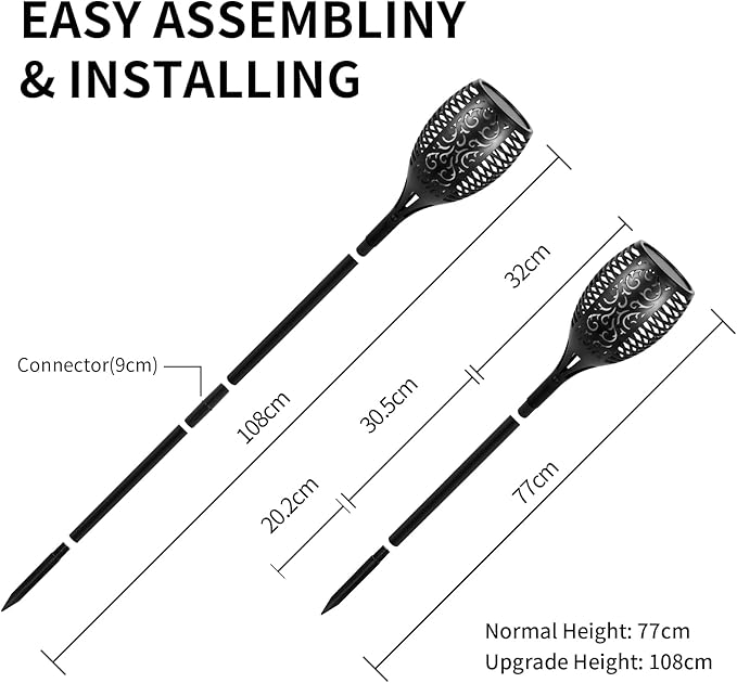 I-SHUNFA 96 LED Outdoor Waterproof Solar Torch Lights with 3 Modes—Flickering Flame, Fade Effect, or Full Brightness! Automatic On/Off Landscape Decorations and Security Lights-VerdiqueGarden