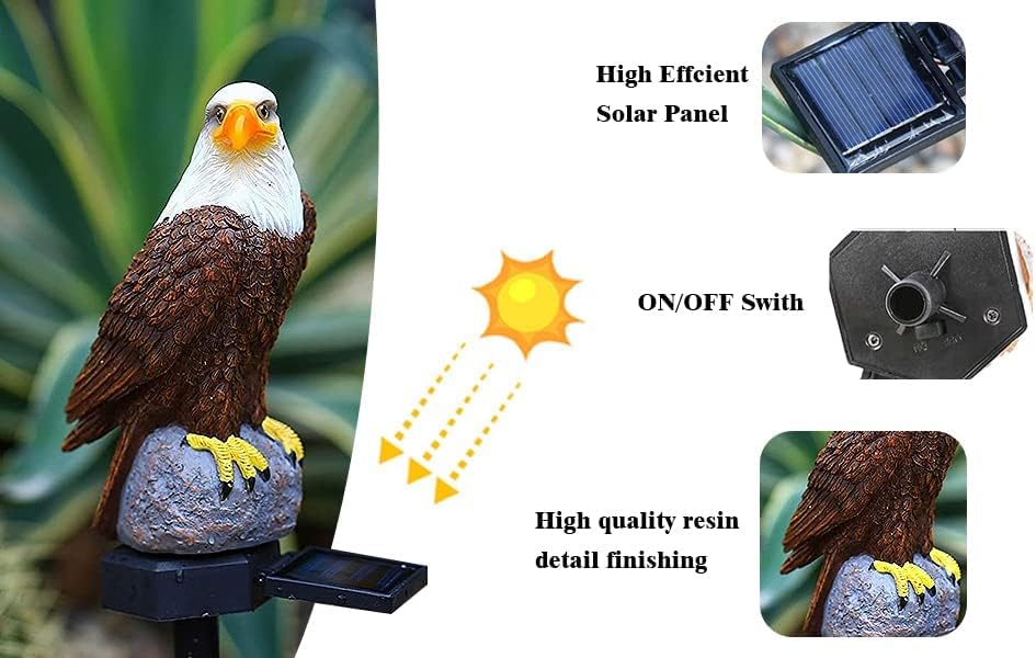 Eagle Figurine Garden Solar Stake Light Eagle Solar Lights Outdoor Decorative Bright Light Eagle Statue for Garden, Lawn, Patio, Yard Decoration（2pack）-VerdiqueGarden