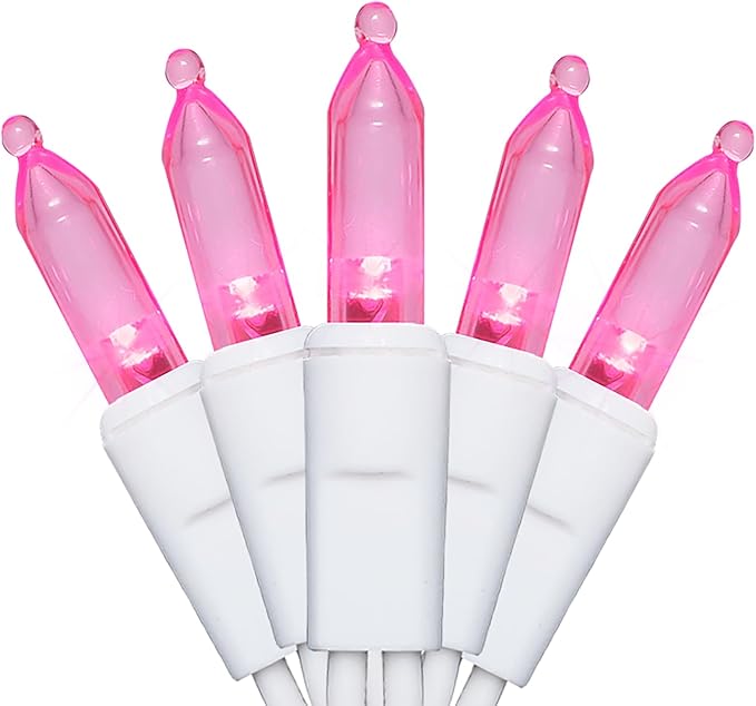 Pink LED Christmas Lights - 35 Count Pink Christmas String Lights for Small Tree, Crafts, Bedroom, Wedding, Indoor and Outdoor Valentines Day Decorations, 11 Feet White Wire, UL Certified, Connectable-VerdiqueGarden