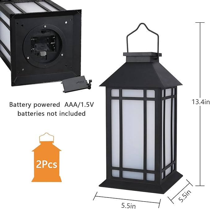 13-Inch IP65 Waterproof Battery-Powered Outdoor Lantern with Led Flameless Candle and 6-Hour Timer - Decorative Lantern for Patio & Garden(2 Pack)-VerdiqueGarden