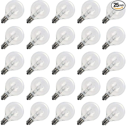 Brightown G40 Replacement Light Bulbs, 25 Pack 5W Clear Globe Bulb fits E12 C7 Candelabra Screw Base Sockets, 1.5 Inch Dimmable Light Bulbs for Indoor Outdoor Patio Decor, Warm White-VerdiqueGarden