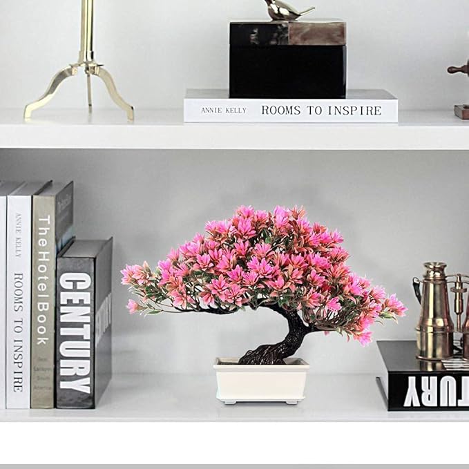 Fake Plants Plastic Artificial Bonsai Tree, Pink Room Decor Bonsai Tree for Home Bedroom Farmhouse Office Desk Decor, Tall 9.5"-VerdiqueGarden