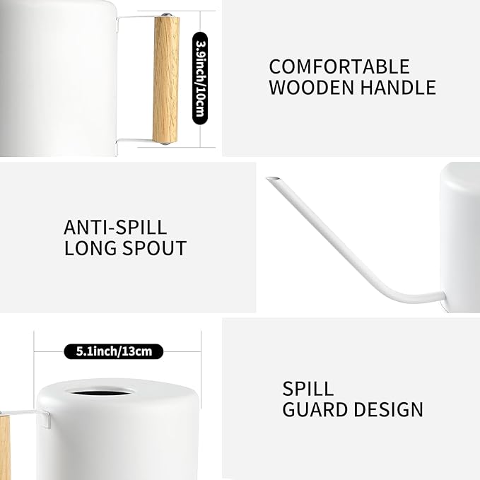 1.5 Liter Watering Can for Indoor Plants, House Plants, Flower Watering, Outdoor Plants - Small Metal Watering Can with Long Spout (White)-VerdiqueGarden